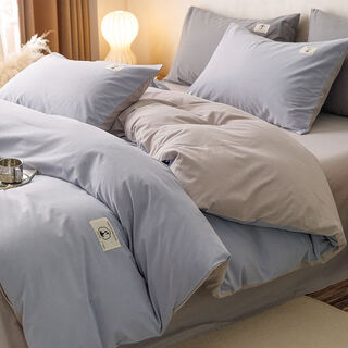 Fantasy a class cotton four-piece set 100 pure cotton bedding student dormitory solid color sheet quilt cover three-piece sheet set baby blue-gray 1.35m bed sheet style four-piece set - suitable for 180x220c
