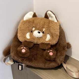 鸥咖诺可爱卡通玩偶小浣熊毛绒双肩包女新款百搭学生背包通勤斜挎包礼物 咖啡色