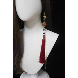 Mr. ouyang shangui copper coin without pierced ear hooks hanfu cos long tassel ear clip new chinese style earrings one burgundy tassel ear hook b01-203 standard