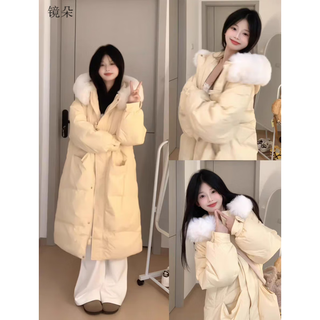 Jingduo down jacket women's 2024 new medium and long style student girls' clothes cotton jacket winter jacket down jacket women korean version thickened yellow one size (can remark number)