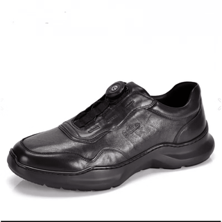 Goldlion genuine leather men's shoes new men's business casual leather shoes men's leather round toe thick sole swivel buckle shoes black 39