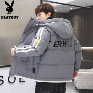 Playboy (playboy) down jacket men's 2025 winter new korean style trendy down jacket men's winter hooded jacket 937 gray 2xl recommended 140-155jin jin equals 0.5 kg