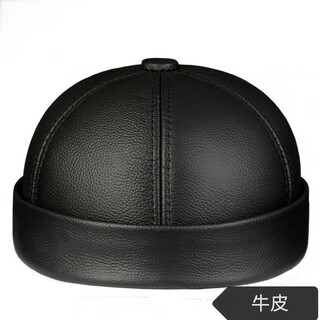 Vipchi new autumn and winter leather hat for middle-aged and elderly people, first-layer cowhide melon hat, men's landlord hat, octagonal hat, black l(57-58)