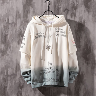 Gxmy gradient color hooded sweatshirt men's spring and autumn handsome jacket student loose versatile fake two-piece teen long-sleeved men white regular l 100-120jin jin is equal to 0.5 kg