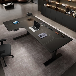 Electric lift table computer desk desk corner desk gaming table home workbench smart lift table left corner/t leg black saddle leather 160*110cm electric dual motors
