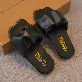 Girls' slippers 2025 summer new children's shoes little girls princess shoes one-slip flop non-slip outerwear flat slippers black 29_inner length 17.3cm