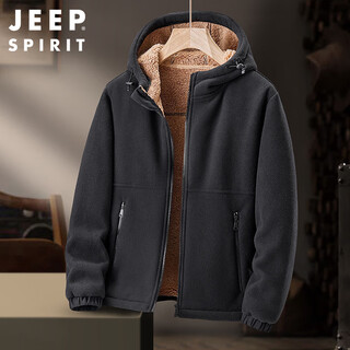 Jeep spirit jeep polar fleece jacket men's autumn and winter plush hooded jacket men's cardigan fleece jacket black xl