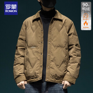 Romon 90 duck down light and thin down jacket men's loose large size winter new outdoor windproof thickened warm shirt collar jacket brown xl