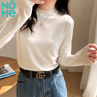 Nome right shoulder small stand collar bottoming shirt women's long-sleeved t-shirt with spring, autumn and winter slim fit top white m