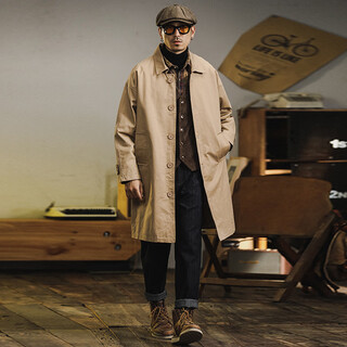 Trendy and shared american retro windbreaker jacket men's medium-length 2024 new british yuppie men's loose casual cotton coat khaki xl recommended 150-170 jin jin is equal to 0.5 kg