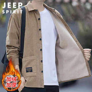 Jeep spirit jeep langarmhemd herren herbst und winter samt verdicktes hemd cord herrenjacke khaki plus samt 2xl