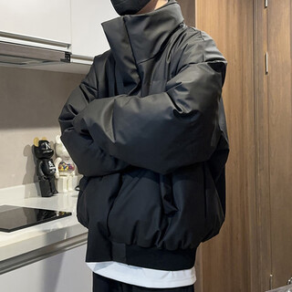 Nying short pu leather cotton jacket men's winter new american trendy brand stand collar thickened warm cotton jacket loose cotton jacket black xl (130-150jin jin equals 0.5 kg)