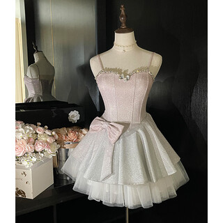 Acjk pink gradient birthday dress skirt 2025 new high-end light luxury niche petite suspender dress adult ceremony pink gradient s