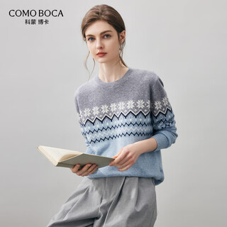Comonboka 2025 autumn and winter fair isle cashmere sweater women's knitted sweater round neck bottoming sweater fantasy blue l