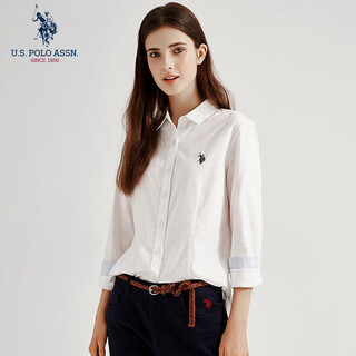 U.s. polo assn. long-sleeved shirt for women, solid color, anti-exposure, business casual, pure cotton white shirt, spring and autumn commuting lapel, women's coat top