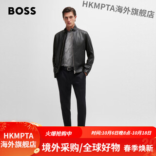 BOSS 男士秋季2024新款常规版型羊皮革机车夹克皮衣 001-黑色 46