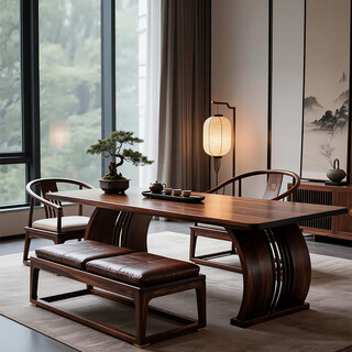 Aesthetic school new chinese style black walnut tea table and chair combination simple office bed and breakfast home solid wood tea table high-end desk customization contact customer service