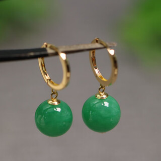 Dl 1998 pang donglai quality jade bead earrings, a pair of silver plated 18k gold inlaid with full color sun green old dry sapphire plain surface 1