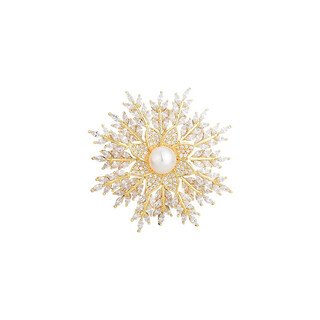 Quamer gold store freshwater pearl snowflake brooch women's high-end temperament fashionable elegant corsage sweater accessories