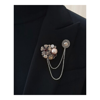 Quamer gold store korean style temperament brooch double chain cute pearl jewelry women's suit suit men's shirt