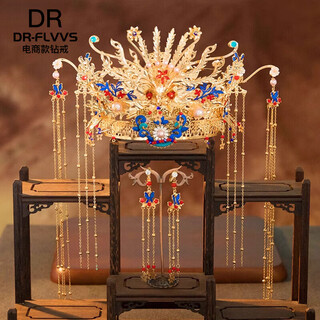 Dr-flvvs phoenix crown headdress xiuhe step shake chinese wedding dress ming dynasty hanfu xiapei bride dragon and phoenix gown diy handmade finished phoenix crown suit (ear clip)