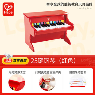 Hape(德国)钢琴玩具男女孩音乐器启蒙木质25键钢琴红色节日礼物E8466
