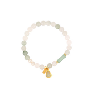 Jinzhu ajidou new chinese style national style fashion jade beaded bracelet gourd pendant pearl bracelet for women light green 5cm