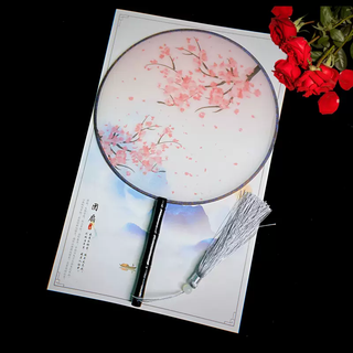 Yusenyi translucent ancient style embroidered hanfu double-sided palace fan round classical dance chinese fan women's round fan small fan rose red