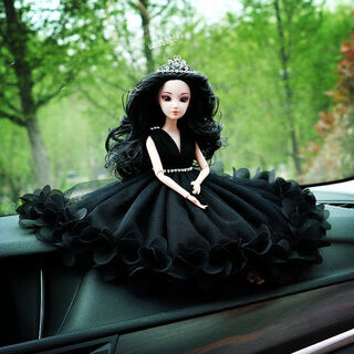 Litian lace car interior decoration cartoon gear lever cover seat belt shoulder cover rearview mirror cover gear cover black drift big wave crown black wedding dress doll 1