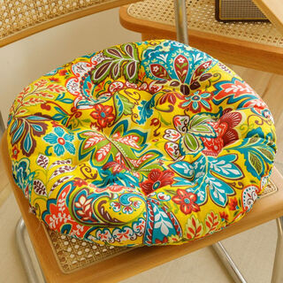 Thickened round lazy cushion futon oversized soft ground tatami seat cushion hanging chair rattan chair mat yoga cotton and linen breathable palace flowers diameter 50 cm