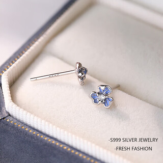 Meliades glue blue small fresh iris flower earrings for women s999 sterling silver korean style fashionable zircon ear wire tassel earrings iris flower earrings_light blue s999 pure silver s999 sterling silver