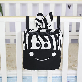 Huili children's bed fence cute cartoon hanging storage bag thickened fabric diaper hanging pocket diaper diaper bag black and white zebra suitable for crossbars with a circumference of less than 23 26*13*23cm