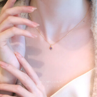 Shi niao 24th new gentle and smart quadrilateral sapphire necklace tanzanite (ready stock)