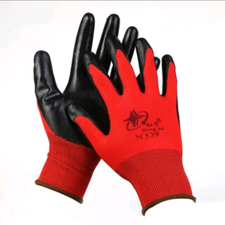 Xingyu hongyu n529n539 nitrile breathable, wear-resistant, oil-proof and waterproof construction and home decoration construction site handling lightweight labor protection gloves hongyu n539 red 12 pairs, one size fits all