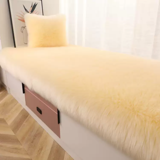 Yusenyi plush bay window mat balcony mat style carpet light luxury blanket mat bedroom tatami seat cushion can be cut to customized long hair style beige