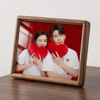 Fantasy wedding photo frame, high-end registered photo table, hippocampus 6-inch 7-inch photo developed to produce wedding photo customization, walnut wood + photo washed full frame 7 inches, built-in 12.8x17.8cm table placement recommended