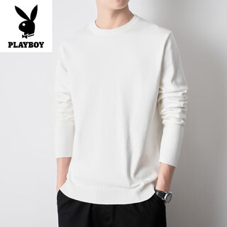 Playboy (playboy) men's pullover half turtleneck sweater men's autumn and winter velvet black inner mid-collar knitted bottoming shirt round neck white 3xl recommended 165-185jin jin equals 0.5 kg