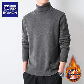 Romon men's half turtleneck pullover men's autumn and winter style regular black inner mid-collar knitted bottoming sweater high collar dark gray r warm plus velvet 2xl recommended 145-165jin jin equals 0.5 kg