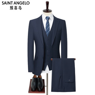 Anniversary bird men's wool suit professional banquet groom's formal suit business casual no-iron manager work clothes men blue m 170