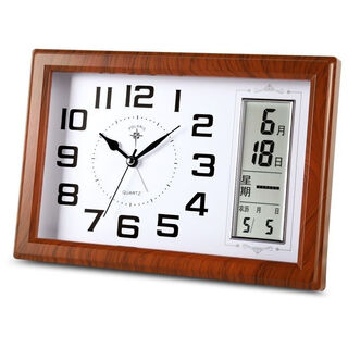 Polar constellation hanging dual-purpose living room desktop pendulum clock large font bedroom pendulum clock calendar with alarm clock modern simple clock b2503 red wood grain calendar 24*17 cm (dual-purpose seat and hanging)