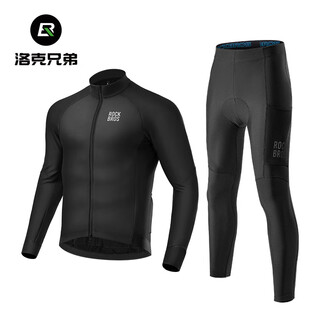 Locke brothers cycling suit winter warm fleece suit road bike long sleeve pants men's and women's autumn and winter cycling suit snow+koehler thickened top fleece suit black xl