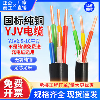 Chint (chnt) zhejiang gong cable national standard yjv copper core 2/3/4/5 core 2.5 4 6 10 square three phase four charging pile cable national standard pure copper yjv 2 core (fireproof and flame retardant) 10m 2.5 square millimeters