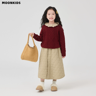 Moonkids girls' skirt autumn and winter children's winter quilted down skirt 2025 new big children's winter wear thickened tutu skirt three-piece set 19741 red sweater + 19588 khaki + 4532 khaki cotton skirt 120 cm