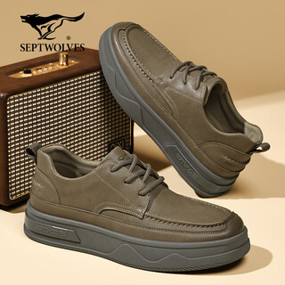 Septwolves men's shoes winter 2025 new casual leather shoes men's cowhide breathable soft sole business casual shoes commuting to work leather shoes khaki 40