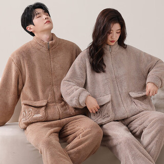 Imanan snowflake velvet couple pajamas for women winter thickened cardigan zipper warm casual men can be worn outside home clothes suit 5912 l women's style
