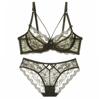 Xuan sifu pure desire sexy bra set sentimental underwear women's lace transparent breast control hot bra push up big breasts make smaller green set (bra + panties) 80c /36c