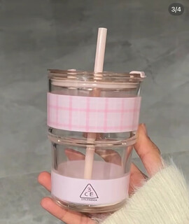 New product 3ce winter pink plaid storage box jewelry box blue cosmetic box portable hand mirror carry-on luggage plaid water cup