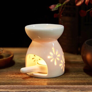 Small ceramic aromatherapy furnace indoor candle aromatherapy lamp retro home aromatherapy furnace bedroom anti-dry burning essential oil lamp multi-flower essential oil lamp + holder