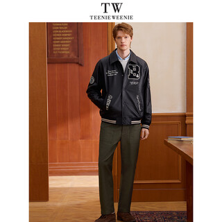 Teenie Weenie2025春撞色复古翻领夹克皮衣TNJL251202A 黑色 170