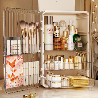 Yunya cosmetics storage box dustproof dressing table skin care products transparent storage box desktop storage rack large capacity cosmetic box pearl white - large capacity transparent panel